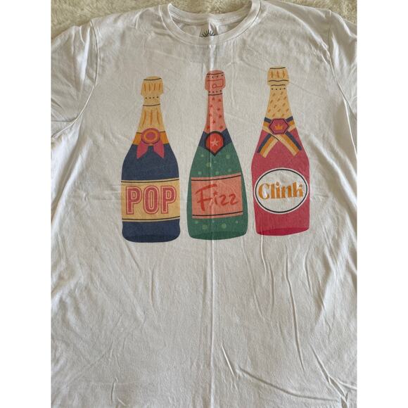 Pop Fizz Clink Golden Rose Champagne Trio Oversized T-Shirt Sz M/L - Picture 3 of 9